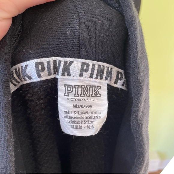 PINK VICTORIAS SECRET BLACK SEQUIN LOGO PULLOVER SWEATSHIRT SIZE MEDIUM - Picture 6 of 6